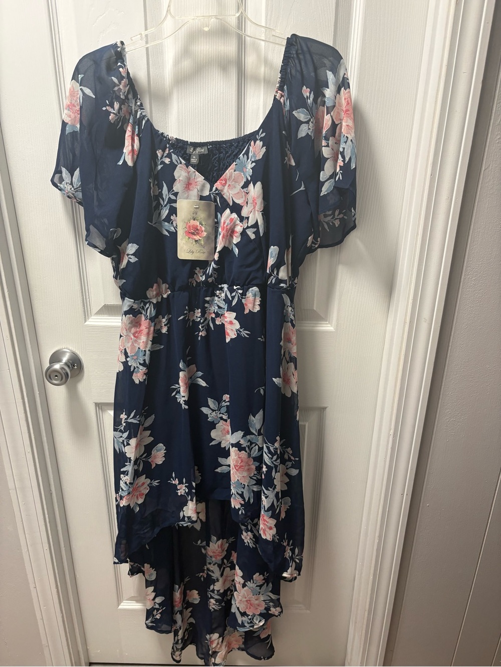 Lily Rose Navy Dress with Pink and Cream Floral Print